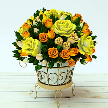 Sunny Yellow Rose Bouquet 3D model image 1 