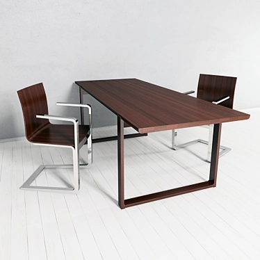 Contemporary Wood and Metal Dining Set 3D model image 1 