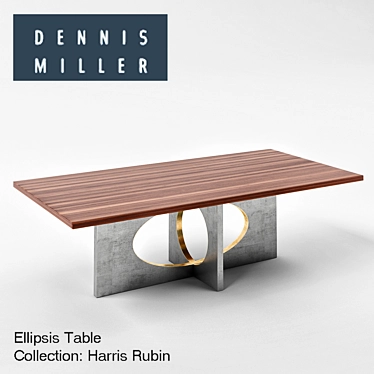 Luxury Walnut and Gold Ellipsis Table 3D model image 1 