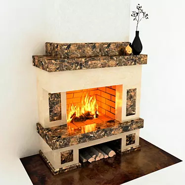 Elegant Marble Brick Fireplace 3D model image 1 