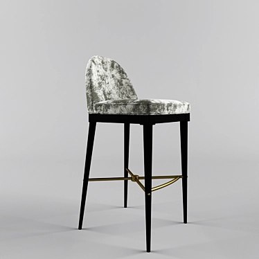 Velvet Wood Brass Bar Stool 3D model image 1 