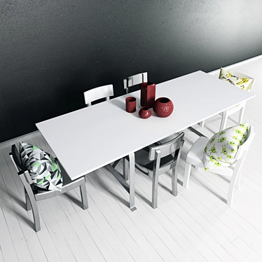 Contemporary Dining Table Set 3D model image 1 