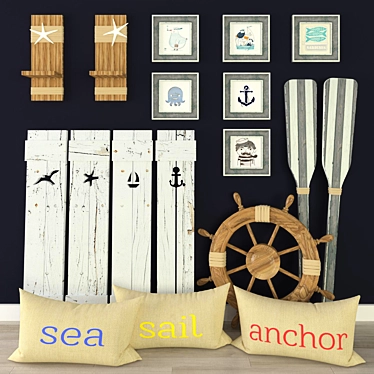 Nautical Décor Set: White Boards for Beds or Hooks 3D model image 1 