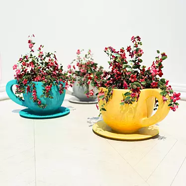 Blooming Beauties: Vase & Cup Flower Pots 3D model image 1 