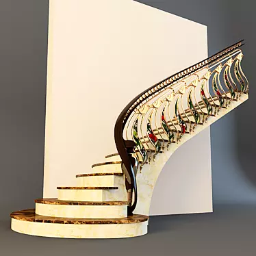 Stairs with golden handrail