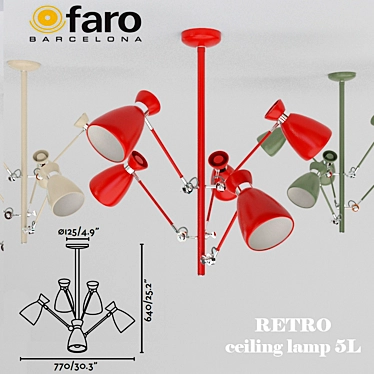 FARO RETRO Red ceiling lamp 5L