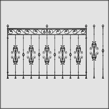 Elegant Wrought Iron Fence 3D model image 1 