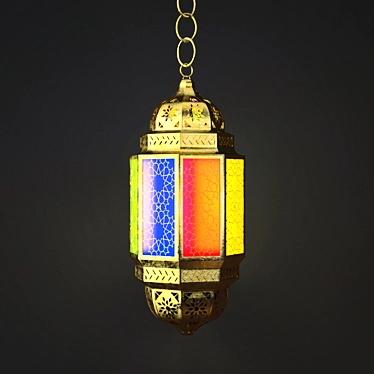 Exquisite Moroccan Suspension: Brass & Colored Glass 3D model image 1 