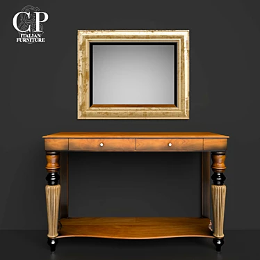 Italiano Console and Mirror Set: Elegant T24 Walnut Finish 3D model image 1 