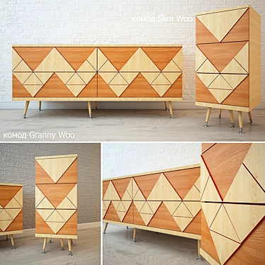 Modern Geometric Wood Furniture Set 3D model image 1 