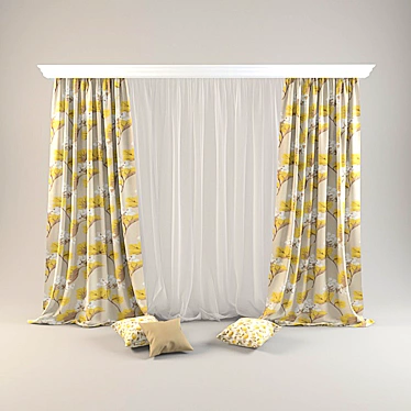 Laura Ashley Curtain Set with Decorative Pillows 3D model image 1 