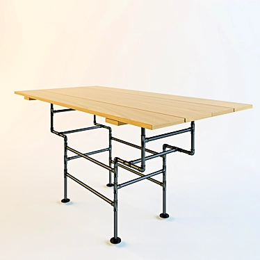 Rustic Wood Metal Table 3D model image 1 