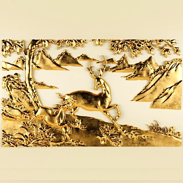 Golden Deer Bas-Relief 3D model image 1 