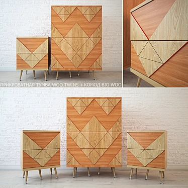 Natural Wood Furniture Set 3D model image 1 