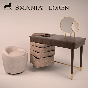 SMANIA Loren Dressing Table with Poof 3D model image 1 