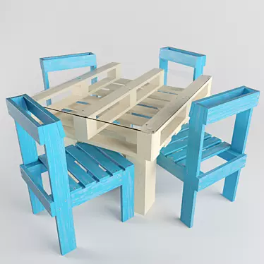 Rustic Pallet Table & Chairs 3D model image 1 