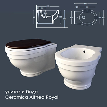 Ceramica Althea Royal Toilet & Bidet Combo 3D model image 1 