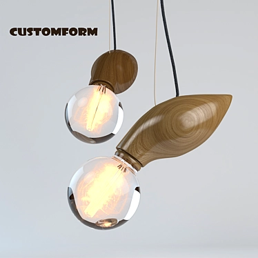 Customform Pendant Light with Glass Shade and Wooden Frame 3D model image 1 