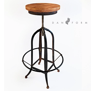 Retro Elm Wood Stool 3D model image 1 