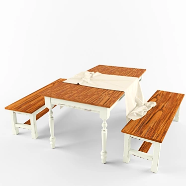 Rustic Dining Set: Table & Bench 3D model image 1 