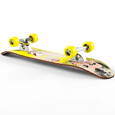 High-Res Skateboard with 5 Stickers 3D model image 1 
