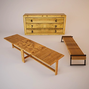 Elegant Wood Design Furniture Set 3D model image 1 