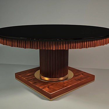 Stylish Round Table with Wooden Finish and Black Glass 3D model image 1 