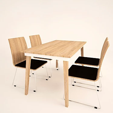 Modern Wood Dining Set 3D model image 1 