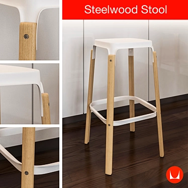 Steelwood Stool: Versatile Seating with Timeless Charm 3D model image 1 