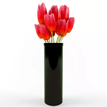 Elegant Red Tulips in Glass Vase 3D model image 1 