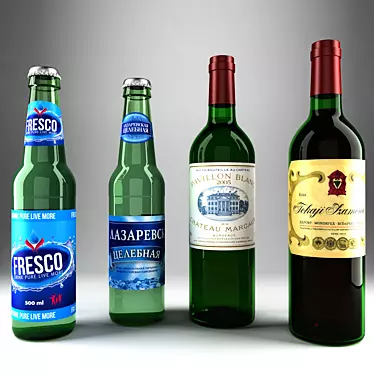 Assorted Bottles: Water & Wine 3D model image 1 