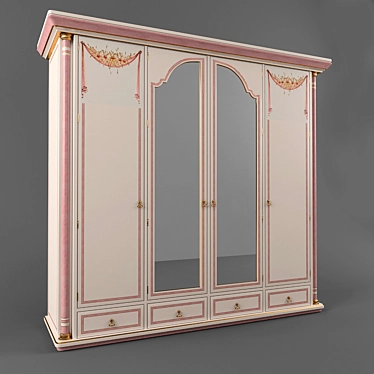 Classic Lacquer Wardrobe with Print 3D model image 1 