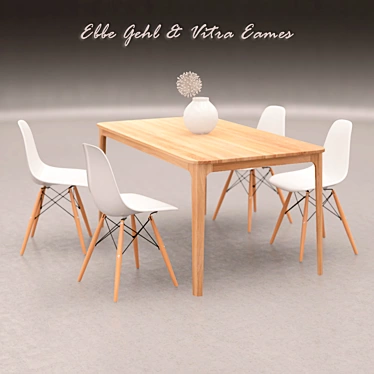 Modern Dining Set with Eames Chairs 3D model image 1 