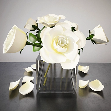 Elegant White Rose Bouquet 3D model image 1 