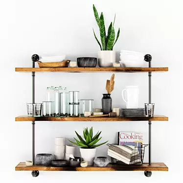 Kitchen Storage: Shelves & Floral Décor 3D model image 1 