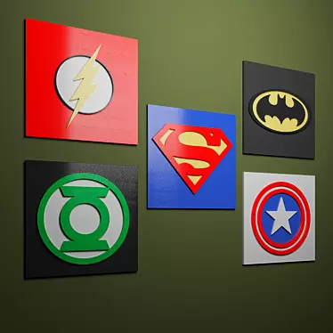 Superhero Signs: Batman, Superman, Captain America, Green Lantern, Flash 3D model image 1 