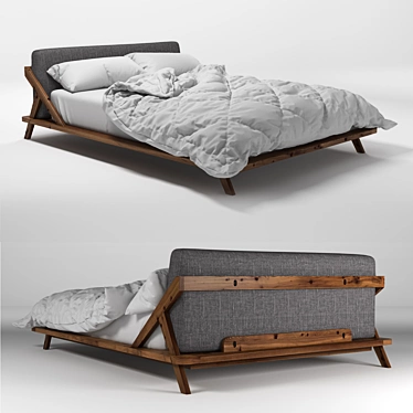 Drommen King Bed: Sustainable Acacia Wood, Ivory Upholstery 3D model image 1 