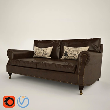 Classic Leather Sofa - Vintage Elegance 3D model image 1 