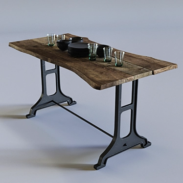 Industrial Loft Style Desk 3D model image 1 