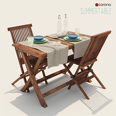 Sunny Retreat: Outdoor Table and Chairs 3D model image 1 