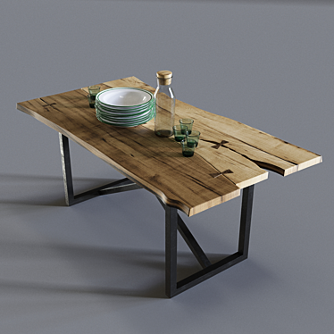 Rustic Industrial Desk 3D model image 1 