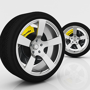 Universal Wheel Set: Tire, Rim, Brake Pad, Caliper 3D model image 1 