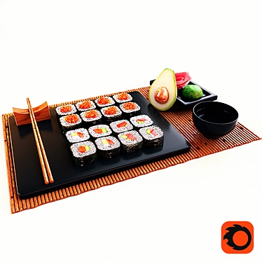 Japanese Sushi Set: Salmon, Wasabi, and Ginger 3D model image 1 