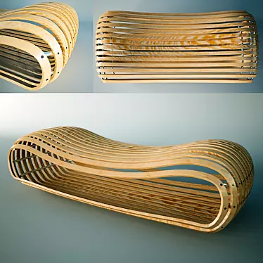 Wooden Public Bench 3D model image 1 