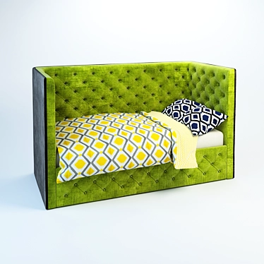 Kids' Bed with Green Textures 3D model image 1 