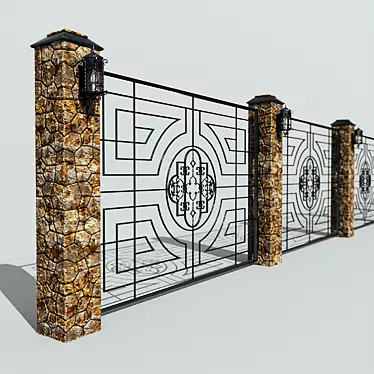 Elegant Metal Lantern Fence 3D model image 1 