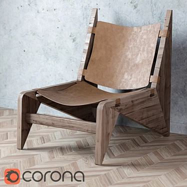 Sleek Wood and Leather Chair 3D model image 1 