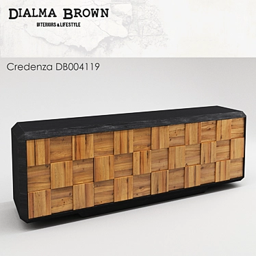 Modern Black Wood Chest Credenza 3D model image 1 