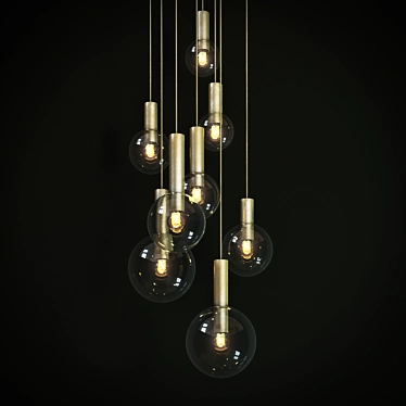 Vintage Brass and Glass Ceiling Lights 3D model image 1 