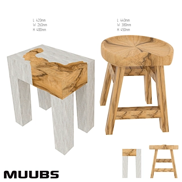 Elegant Bamboo Stools 3D model image 1 